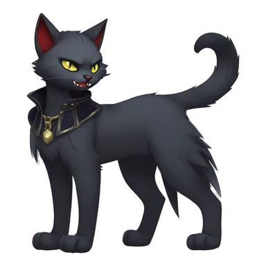 cool edgy anthro fantasy dark-shadow-themed animal vampiric cat hybrid Fakemon  with a collar full body sticker