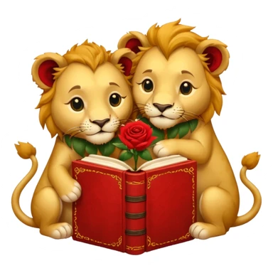2 Lions hug + flower + book sticker