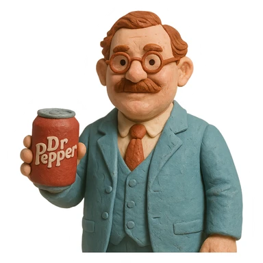 Charles Alderton holding a Dr Pepper in claymation style sticker