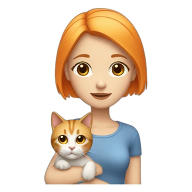 Blonde girl Blue eyes with bob hair and with Orange hair hold a cat sticker