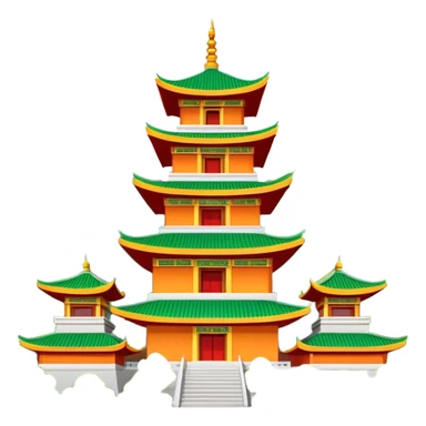 Wutai Mountain Buddhist temples, simplified emoji style with bold outlines and bright colors, cartoon style traditional Chinese temple with mountains sticker