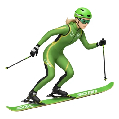 Xc ski racer in green and black clothing. Full body, skate skiing uphill sticker