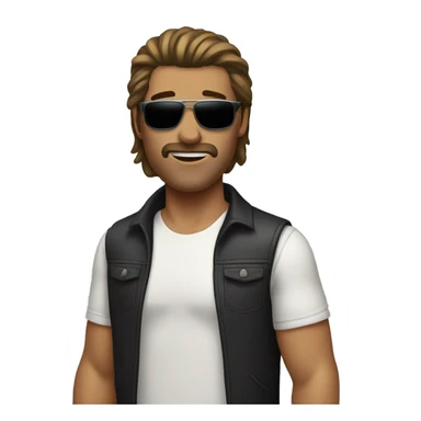 man with MULLET hairstyle with chopped sides, white skin, brown hair, sunglasses sticker