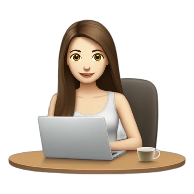 woman with long straight brown hair and pale skin using a laptop as a saucer for a coffee mug sticker