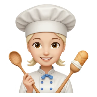 Young female baker – wearing white chef hat, holding a piping bag with cream

 sticker
