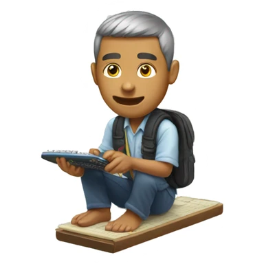 a Balinese man surfing with a calculator. sticker