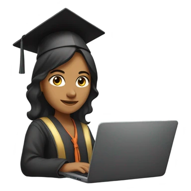 Indian girl wearing graduate hat and typing on laptop sticker