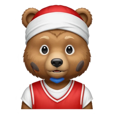 cute Russian grizzly bear wearing a white durag and a red basketball jersey sticker