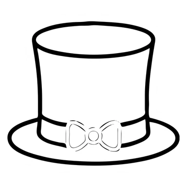 A minimalist black top hat slightly tilted, with a thin ribbon bow in #C5343C color on the brim. Slightly elegant and theatrical, flat vector style. sticker