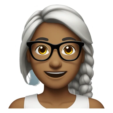 female, bangs on ponytail, black hair, black glasses, cute smile, note, white skin sticker