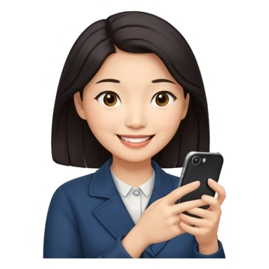 페르소나 요약 : 휴대폰을 보고 즐거워하는 여자, 40대의 아시아 여성이 한손으로만 휴대폰을 쥐고, 화면을 보면서 미소를 짓고 있어요. 시선은 휴대폰 화면으로 향하고 있어요. sticker