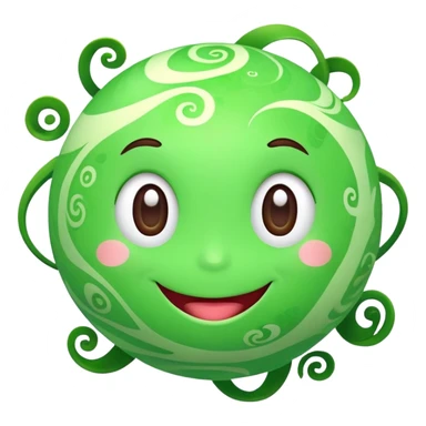 bright green planet with swirls and a cute happy smiling face with rosy cheeks sticker