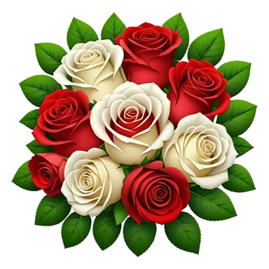 round bouquet of red and white roses with greenery sticker