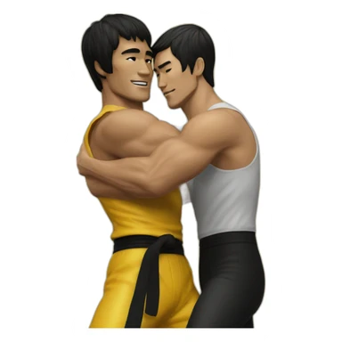 gay dude hugging Bruce Lee sticker