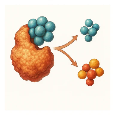 Ultra-detailed scientific illustration  (like in a school book) of enzyme digestion. Macro molecular view, clean white background, no text, no human figures or cartoon characters. Purely biological focus. sticker