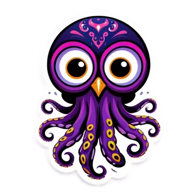 octopus and owl  sticker