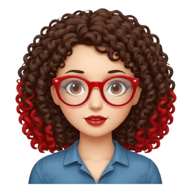 a curly girl, brunette, with red glasses  sticker