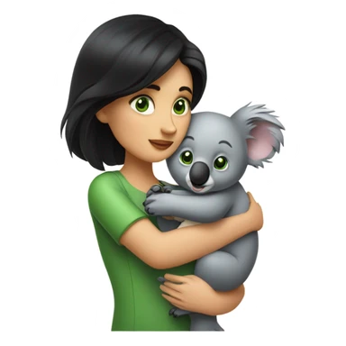 black hair women that has green eyes kissing a really cute koala that hugs her  sticker