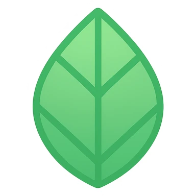 Make this green leaf icon much larger, keeping the modern lineal color icon style with black outlines and transparent background. sticker