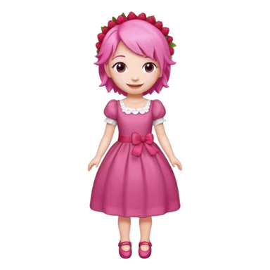 Isolated detaile illustration incredibly raspberry torte doll figurine full body with pink hair and a raspberry barrette sticker