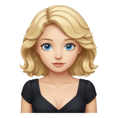 woman with blond wavy hair, tight black dress with a white line at the top, blue eyes sticker