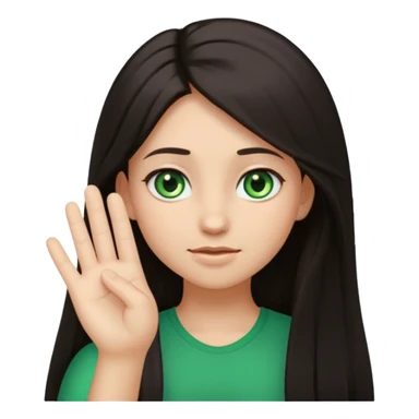 Animated girl dark long hair green eyes emoji holding right side of the head with her hand with duh facial expression  sticker