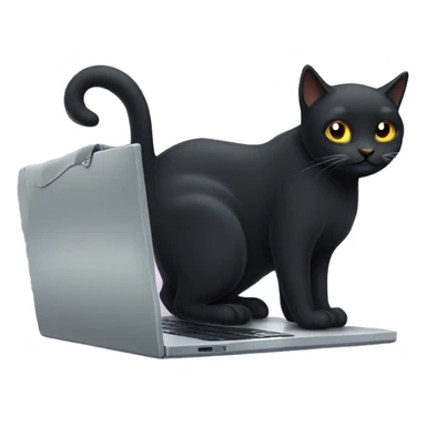 a black cat programming on a laptop. sticker