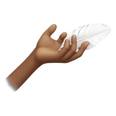 brown female hand in horizontal position with white feather flying above sticker
