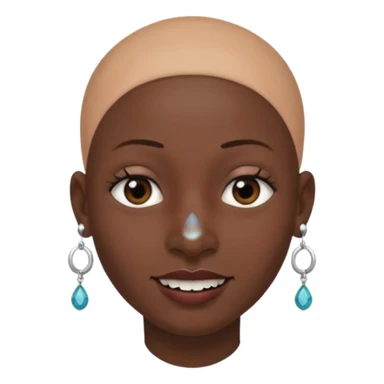 Make a emoji of a person with dark skin and has a nose ring and has a bunch of small earrings and a big earring and who has a tiny bit of hair and who has a gap between her two front teeth and with no hair sticker
