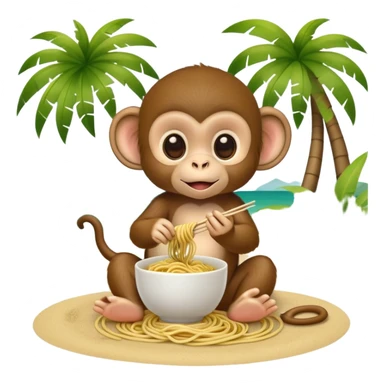 Baby monkey eating noodles on the beach with Palms  sticker
