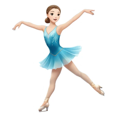 An icon showing a graceful figure skater mid-spin on a sparkling ice rink, arms extended in an elegant pose. The background features soft lights, festive decorations, and an audience in a cozy arena. Transparent background highlights beauty and artistry of figure skating sticker