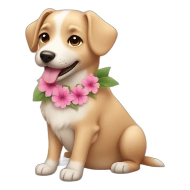 dog with pink flower sticker