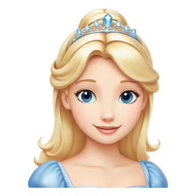 Cinematic Radiant Cinderella Portrait Emoji, rendered in a clean vector-style with bold proportions. Show Cinderella with a warm, serene smile, fair skin, and lustrous blonde hair, wearing a simple yet elegant dress that shimmers with gentle light. The image glows with an inviting, soft radiance and high shine, embodying timeless beauty. sticker