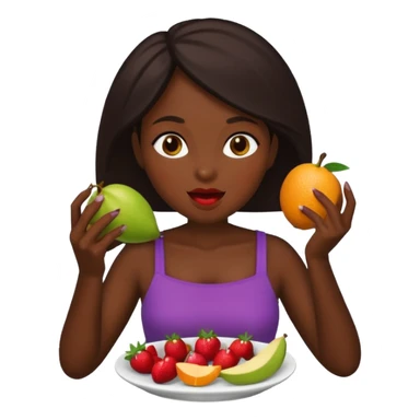 dark skin woman eating fruit sticker