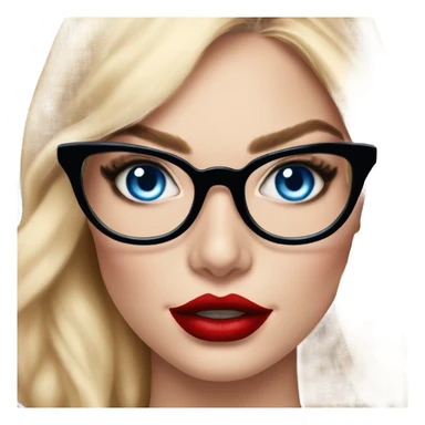 Real Margot Robbie, bright blue eyes and winged eye liner, red kisses, wearing black glasses  sticker