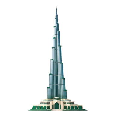 Burj Khalifa, minimalist white with dark green elements, emoji style sticker