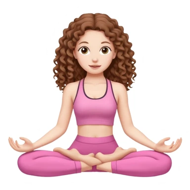 pale white girl with long brown curly hair yoga pink sticker