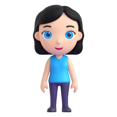 AI emoji character with black hair and blue eyes, standing straight forward sticker