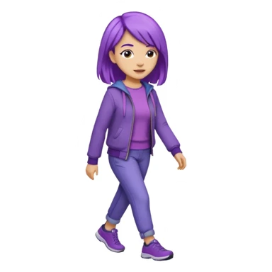 purple haired light skinned woman walking sticker