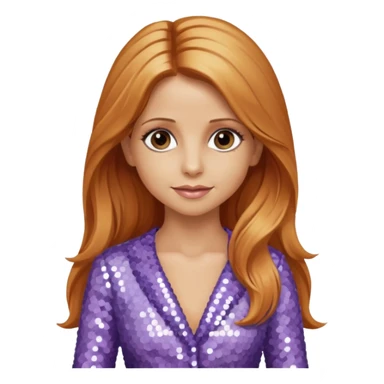 Sarah Michelle Gellar with long reddish blonde hair, lavender sequin outfit sticker