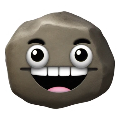 Semicircle shaped rock with legs and dark circles eyes and a big smile sticker