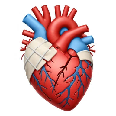 Un corazón humano roto con grietas  sangrando y expulsando sangre rodeado de vendas y tiritas que se despegan sin hacer efecto sticker