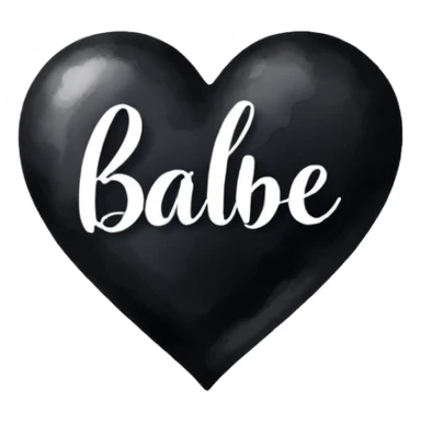 the word 'Babe' in white handwriting across a black heart, watercolor art style, high contrast sticker