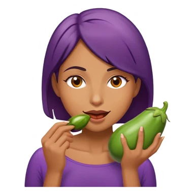 Woman eating an eggplant sticker