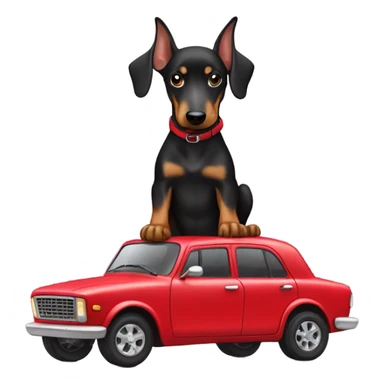 Miniature Doberman on red car sticker