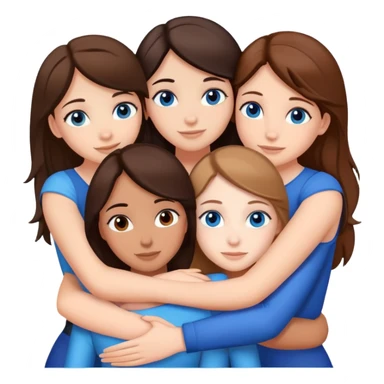 5 brunette white girls hugging 3 of them have brown eyes 2 have blue eyes sticker