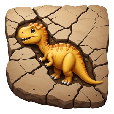 3D render of Dino Footprint, embedded in a chunk of rough sedimentary rock, cracked stone texture, ancient fossil aesthetic, deep indentation in dried brown mud, matte dry finish, Apple emoji style, isolated on white background --v 6.0 sticker