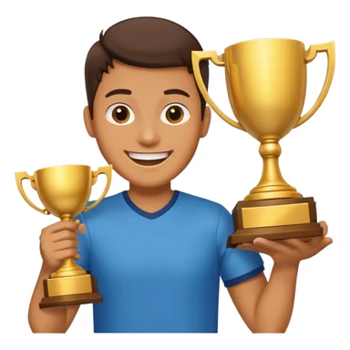 person holding a large gold trophy, excited, fun, expressive sticker
