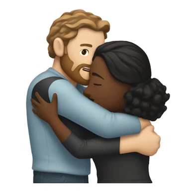 White man with beard and long brown hair hugging a brown woman with black hair  sticker