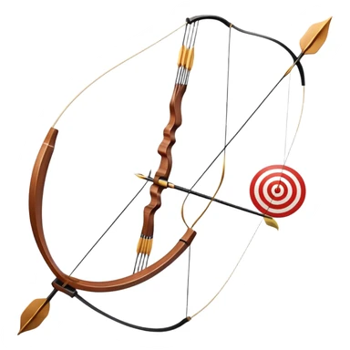 A professional recurve bow with an arrow nocked, ready to be released. The target features concentric rings, placed at a distance. The emphasis is on the bow, arrow, and target, highlighting the precision, focus, and skill involved in competitive archery. sticker